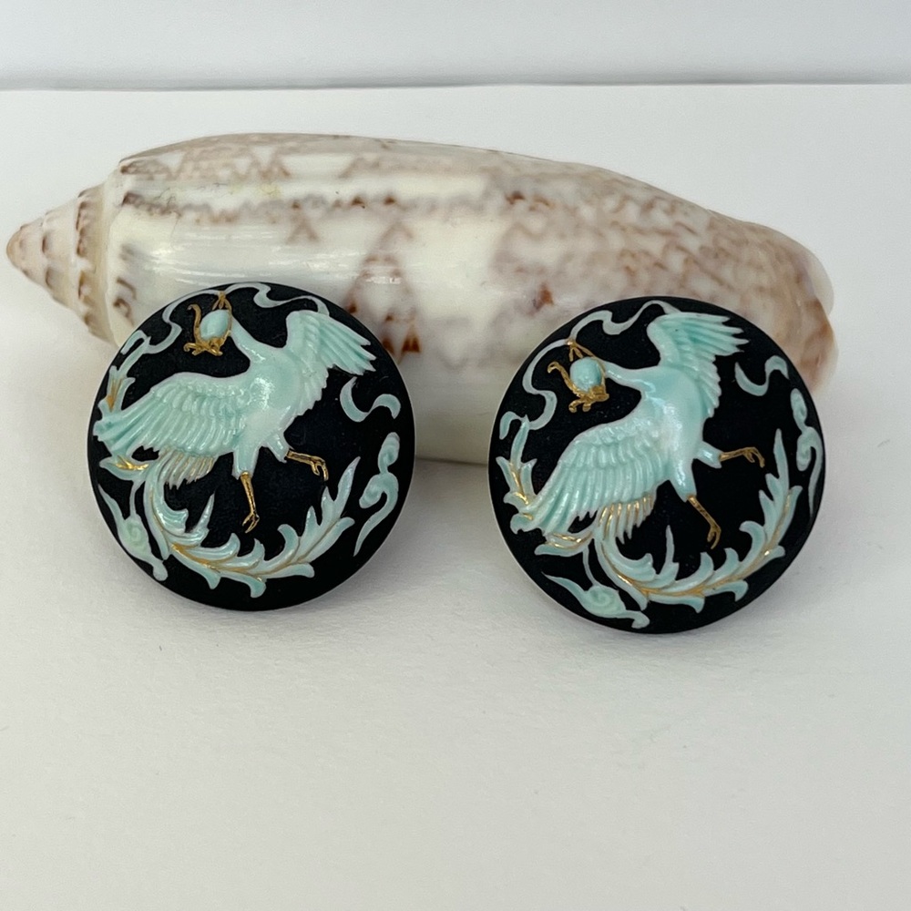 Toshikane Porcelain Vintage Crane Earrings